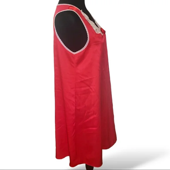 Vintage Red Satin Slip Dress Nightie Lace Rosette Beads Romantic Dark Coquette - Picture 4 of 12